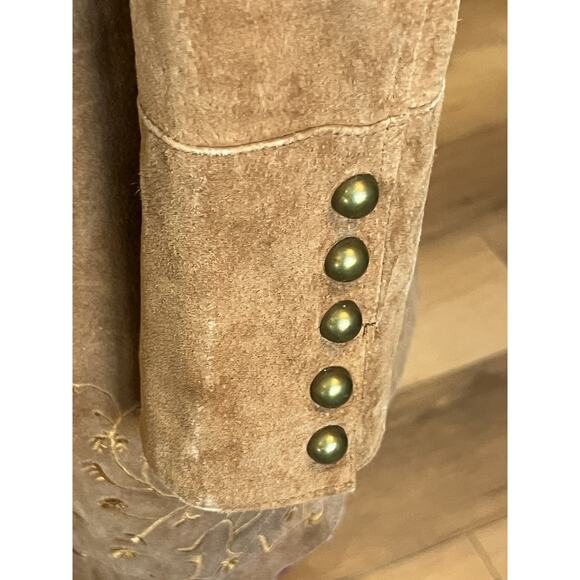Prosper & Devine Women’s Brown Leather Suede Jacket Large Floral Embroidered - Picture 6 of 10